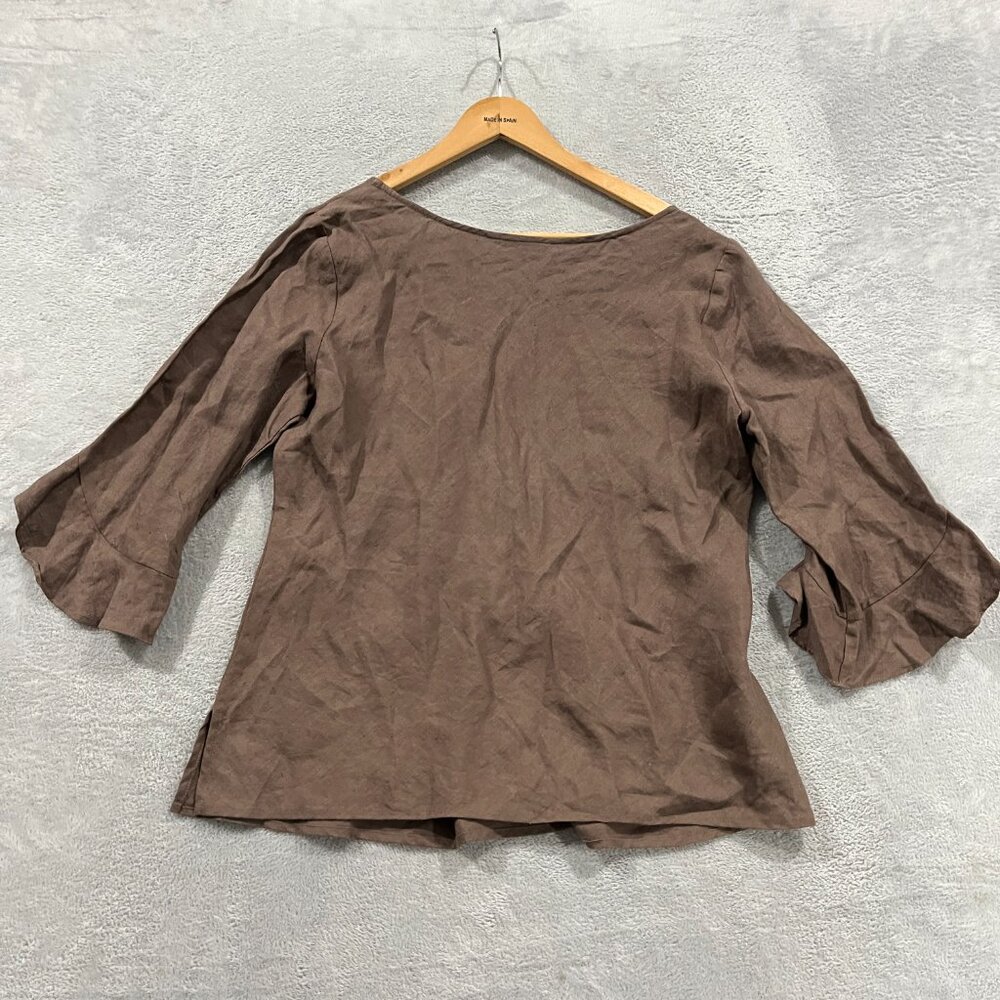 Chalet Top Womens Large 100% Linen USA Made Brown Vintage Boho‎ Hippie - Picture 2 of 11